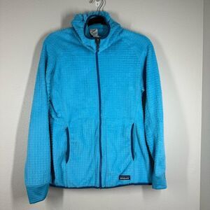 Patagonia R3 Hoody Jacket Ultramarine Blue Full Zip Faux Fur Grid Size Medium